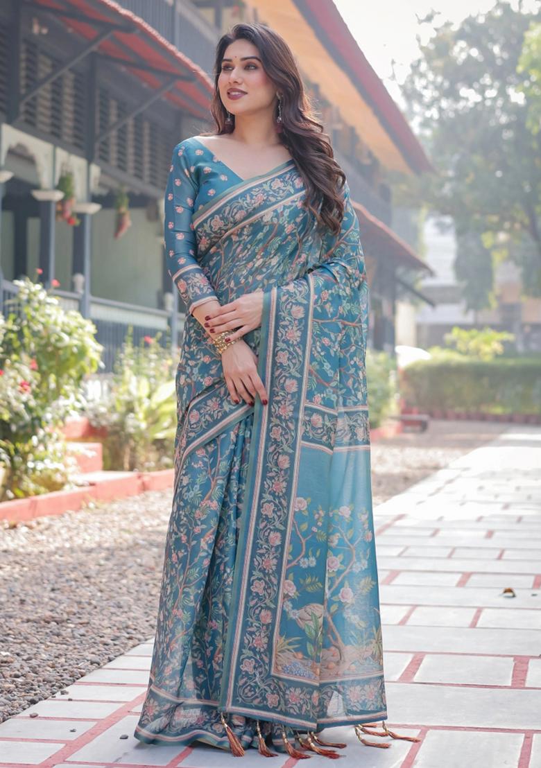 Multicolor Printed Cotton Saree Set - Indya