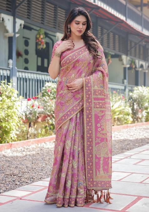Multicolor Printed Cotton Saree Set
