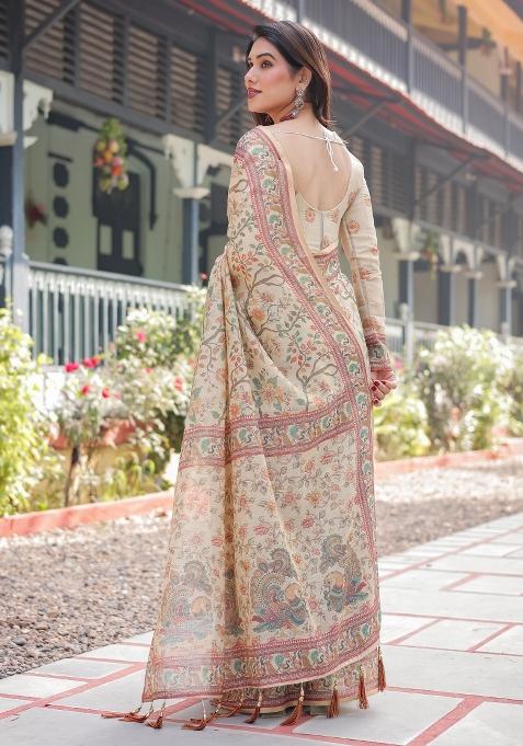 Ivory Printed Cotton Saree Set