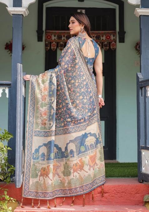 Multicolor Printed Cotton Saree Set