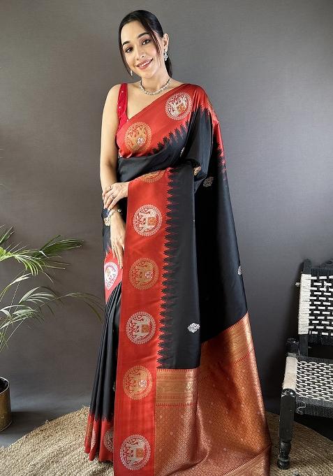 Red Embroidered Silk Saree Set