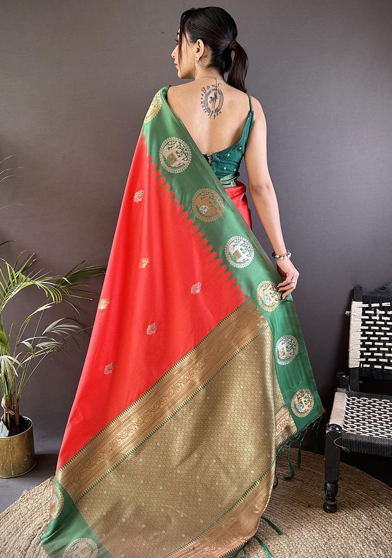 Green Embroidered Silk Saree Set