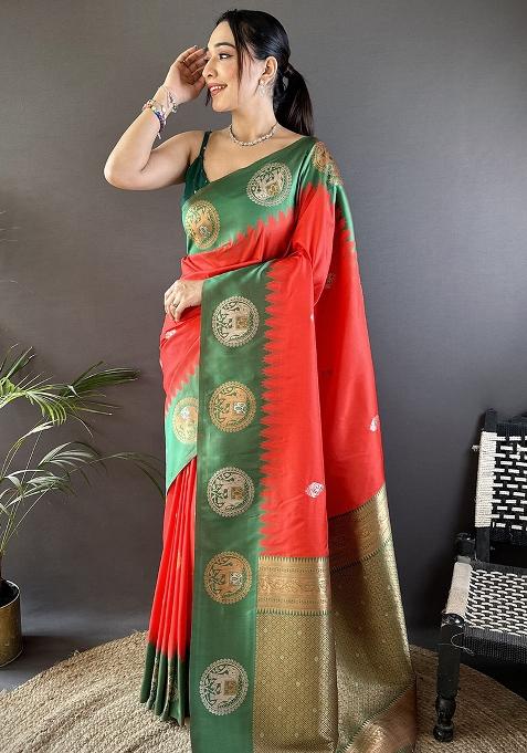 Green Embroidered Silk Saree Set