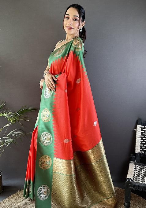 Green Embroidered Silk Saree Set