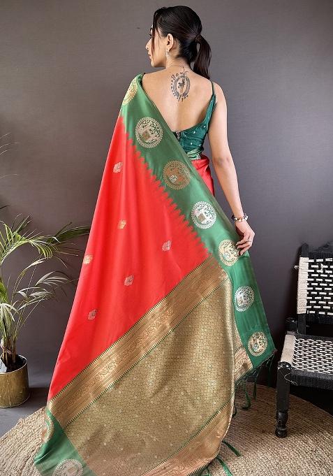 Green Embroidered Silk Saree Set