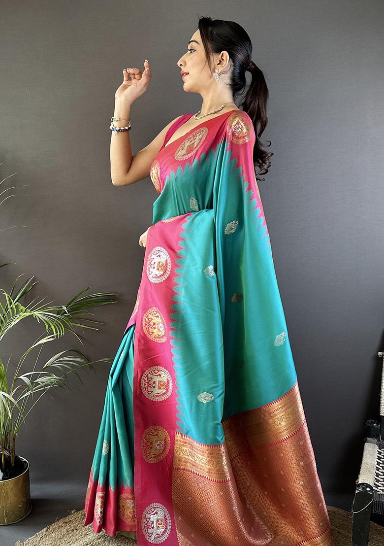 Pink Embroidered Silk Saree Set