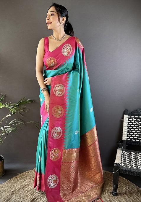 Pink Embroidered Silk Saree Set