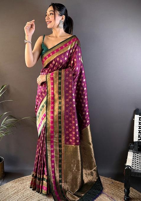 Green Embroidered Silk Saree Set