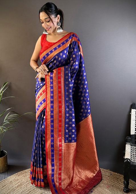 Red Embroidered Silk Saree Set