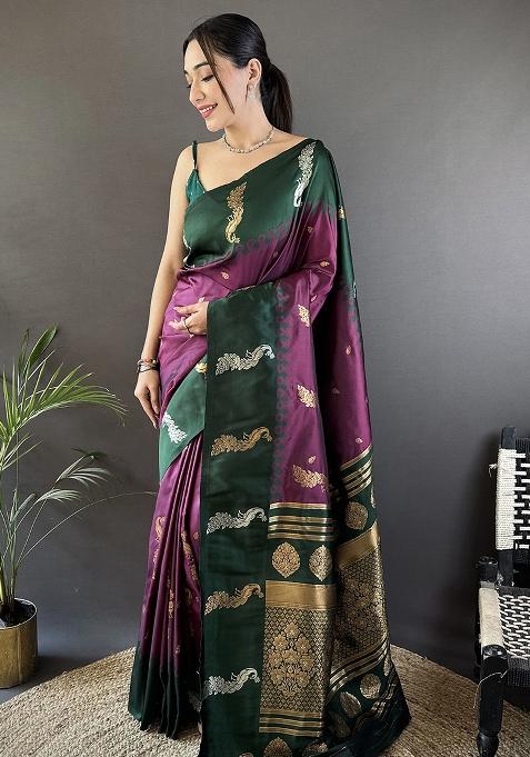 Green Embroidered Silk Saree Set
