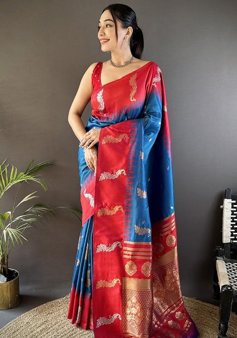 Red Embroidered Silk Saree Set
