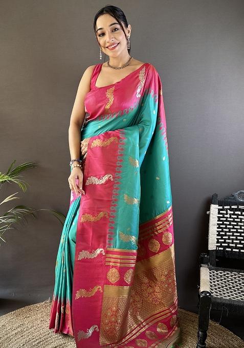 Pink Embroidered Silk Saree Set