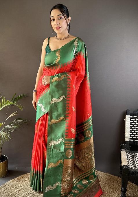 Green Embroidered Silk Saree Set