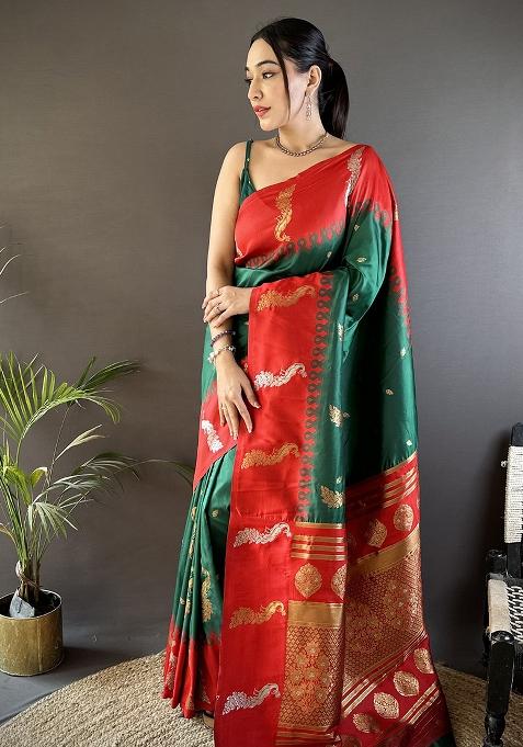 Red Embroidered Silk Saree Set