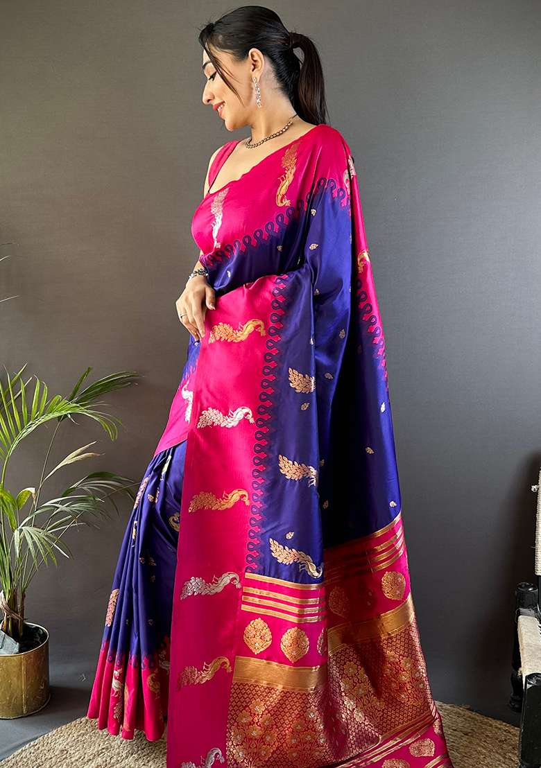 Pink Embroidered Silk Blend Saree Set for Diwali and Festive Wear - Indya