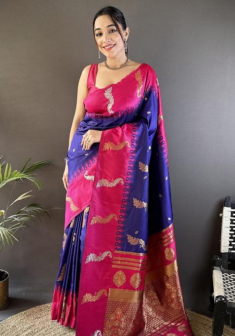 Pink Embroidered Silk Saree Set