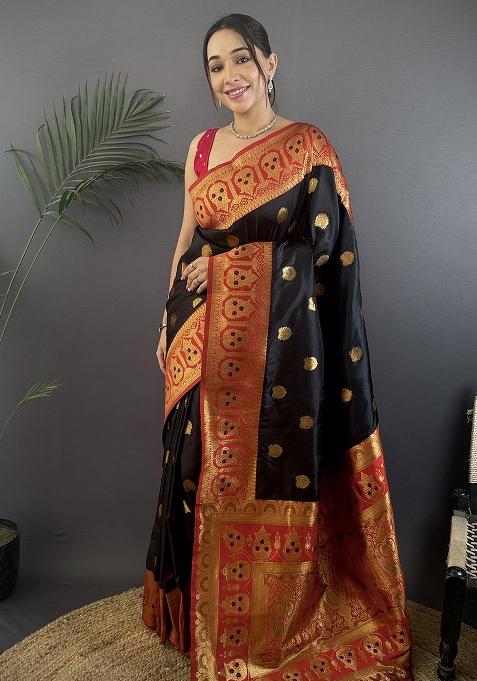 Red Embroidered Silk Saree Set