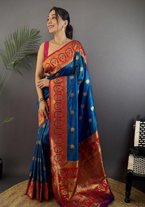 Red Embroidered Silk Saree Set