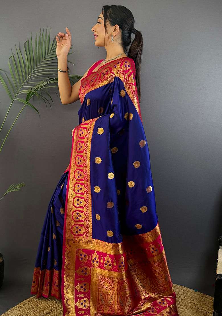 Red Embroidered Silk Blend Saree Set for Diwali and Festive Wear - Indya