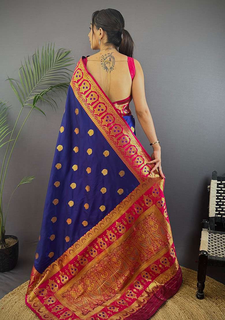 Red Embroidered Silk Blend Saree Set for Diwali and Festive Wear - Indya