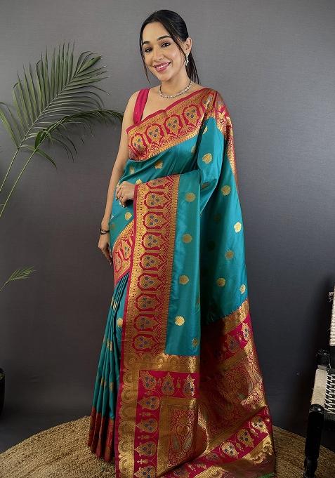 Red Embroidered Silk Saree Set