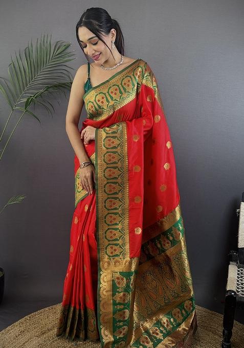 Green Embroidered Silk Saree Set