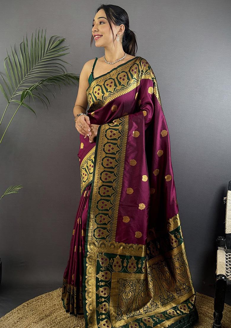 Green Embroidered Silk Saree Set