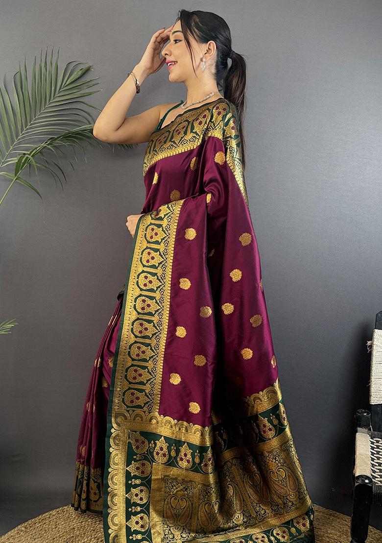 Green Embroidered Silk Saree Set