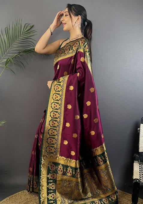 Green Embroidered Silk Saree Set