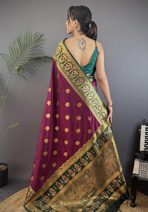 Green Embroidered Silk Saree Set