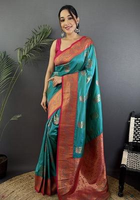 Maroon Embroidered Silk Saree Set