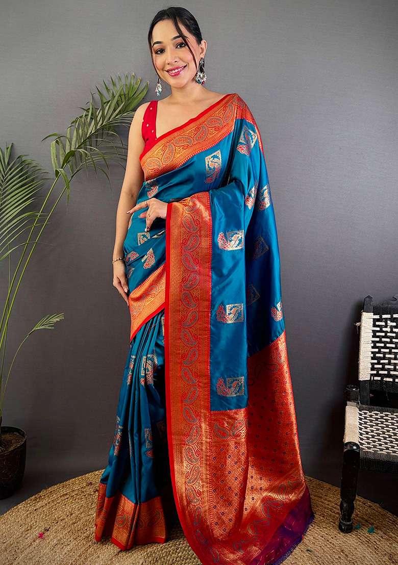 Pink Silk Blend Saree Set with Embroidered for Diwali | Wedding & Festive Wear - Indya