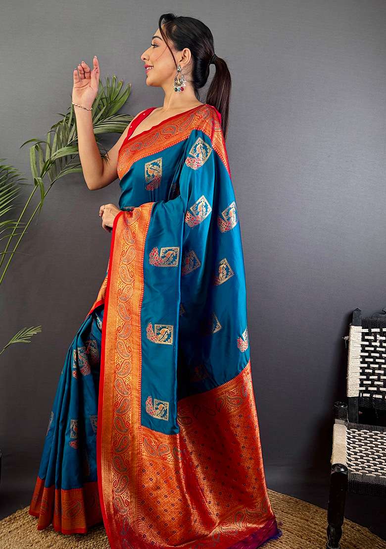 Pink Silk Blend Saree Set with Embroidered for Diwali | Wedding & Festive Wear - Indya