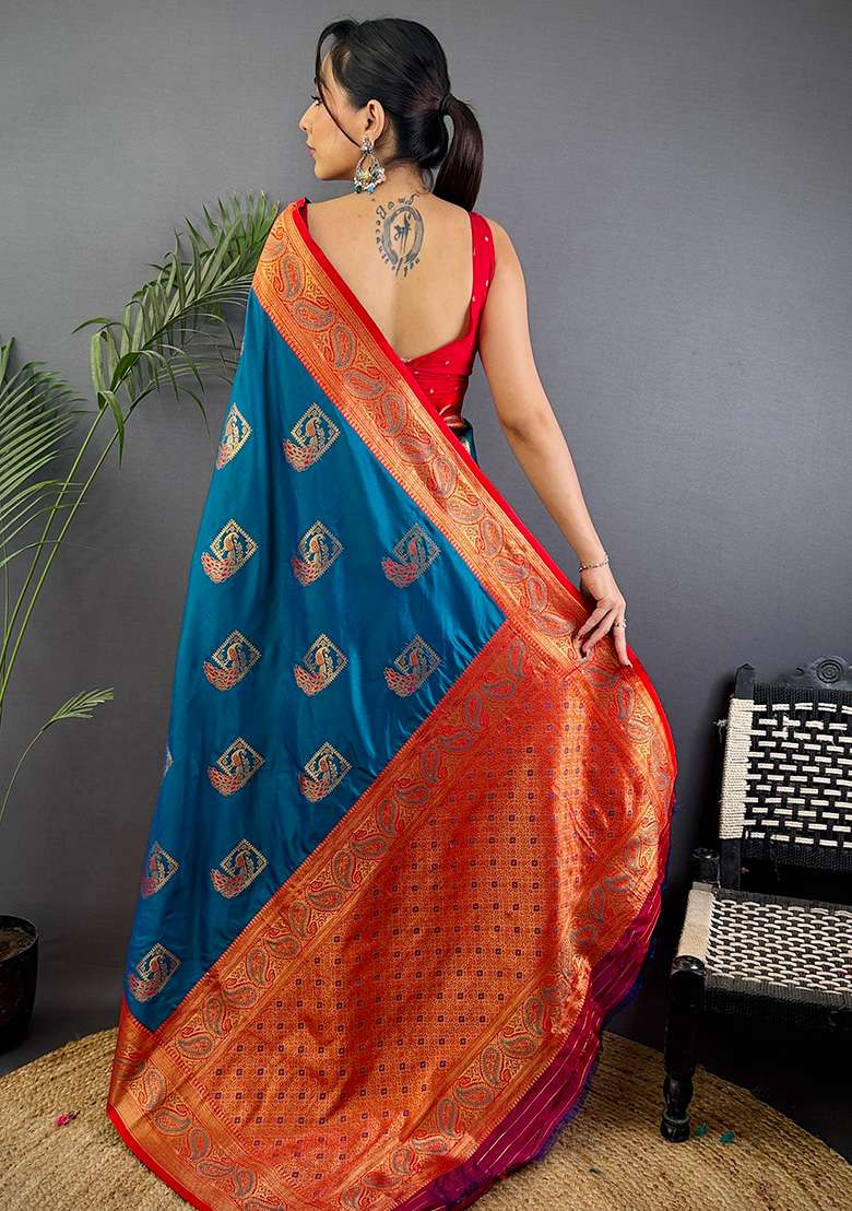 Pink Silk Blend Saree Set with Embroidered for Diwali | Wedding & Festive Wear - Indya
