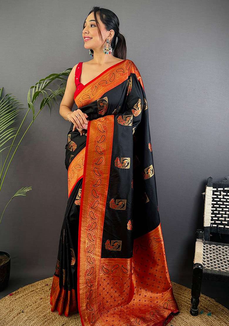 Maroon Embroidered Silk Blend Saree Set - Indya