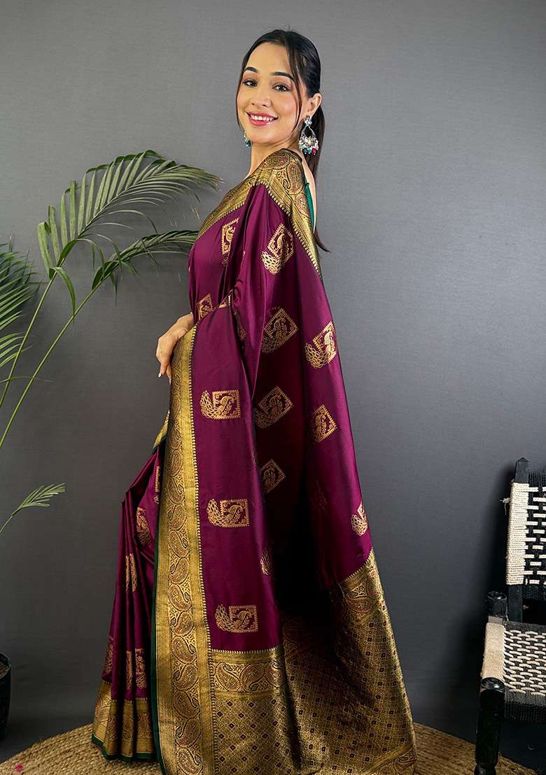 Black Embroidered Silk Saree Set - Indya