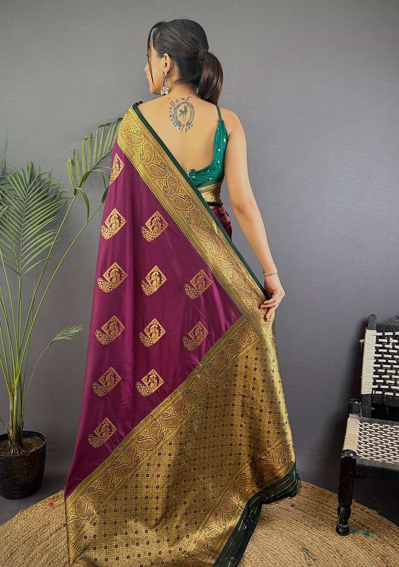 Black Embroidered Silk Saree Set - Indya