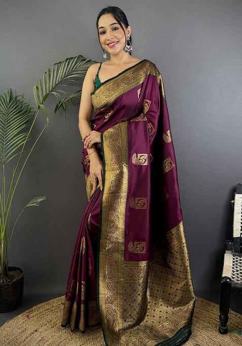 Black Embroidered Silk Saree Set