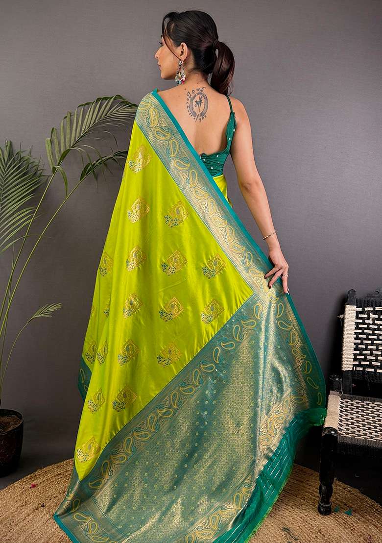 Teal Embroidered Silk Blend Saree Set for Diwali and Festive Wear - Indya