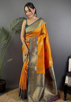 Grey Embroidered Silk Saree Set