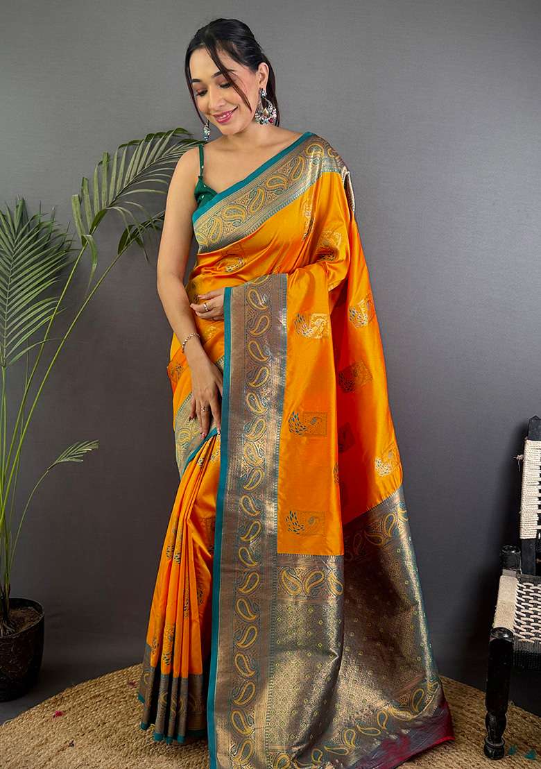 Grey Embroidered Silk Blend Saree Set for Diwali and Festive Wear - Indya