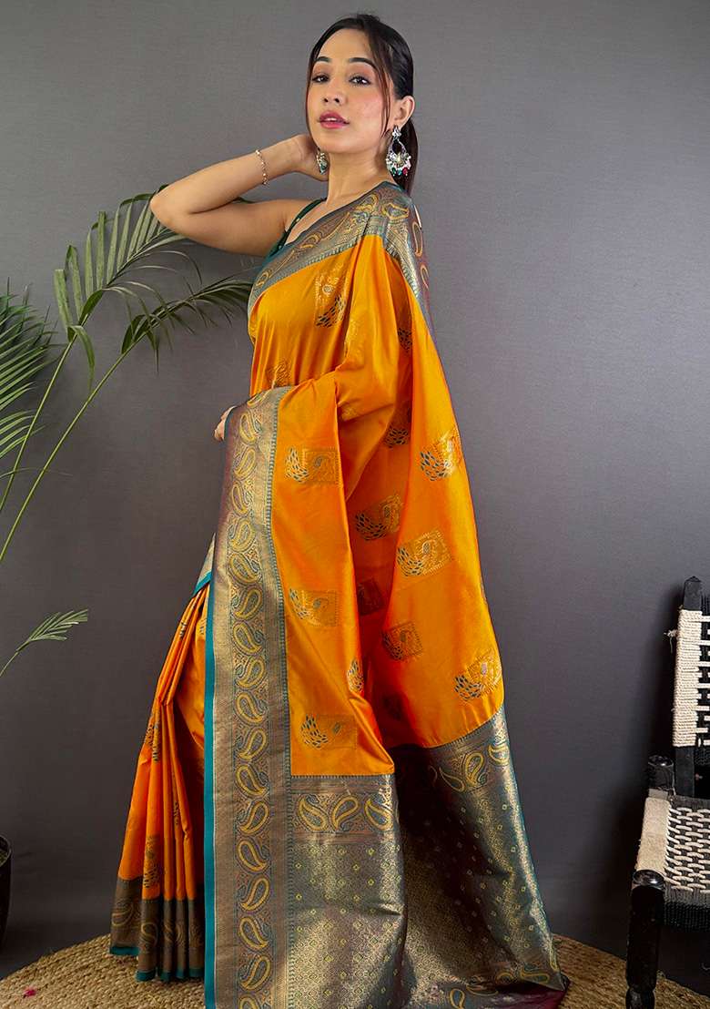 Grey Embroidered Silk Blend Saree Set for Diwali and Festive Wear - Indya
