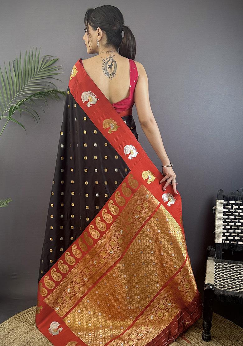 Maroon Embroidered Silk Saree Set