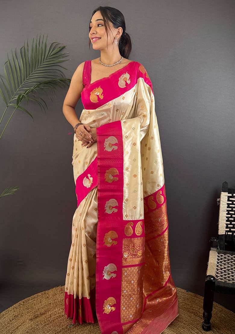 Pink Silk Blend Saree Set with Embroidered for Diwali | Wedding & Festive Wear - Indya
