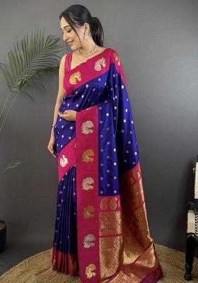 Maroon Embroidered Silk Saree Set