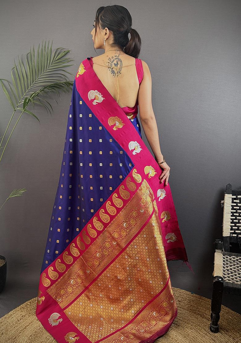 Maroon Embroidered Silk Saree Set