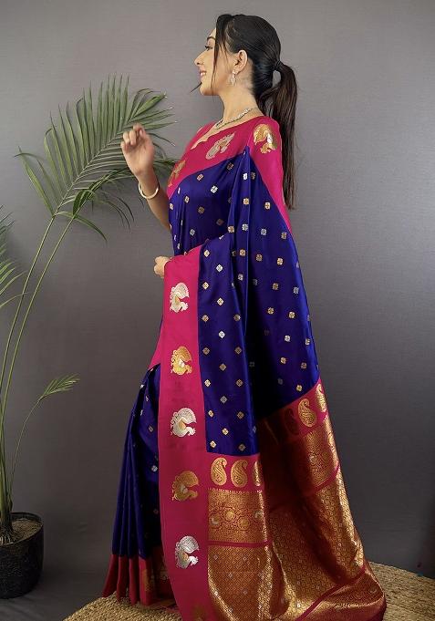 Maroon Embroidered Silk Saree Set