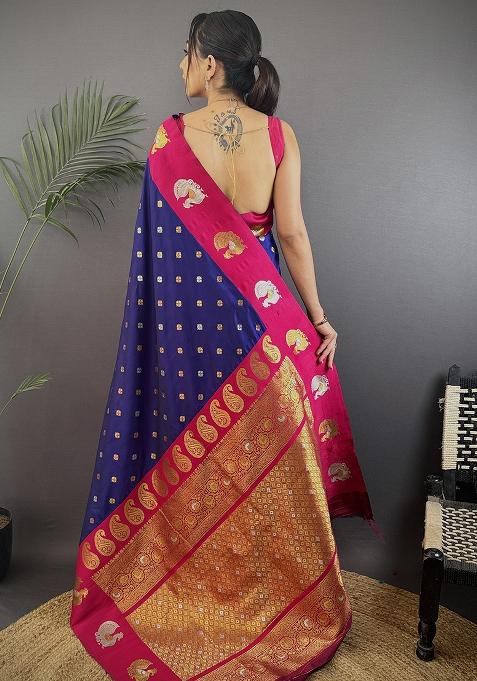Maroon Embroidered Silk Saree Set