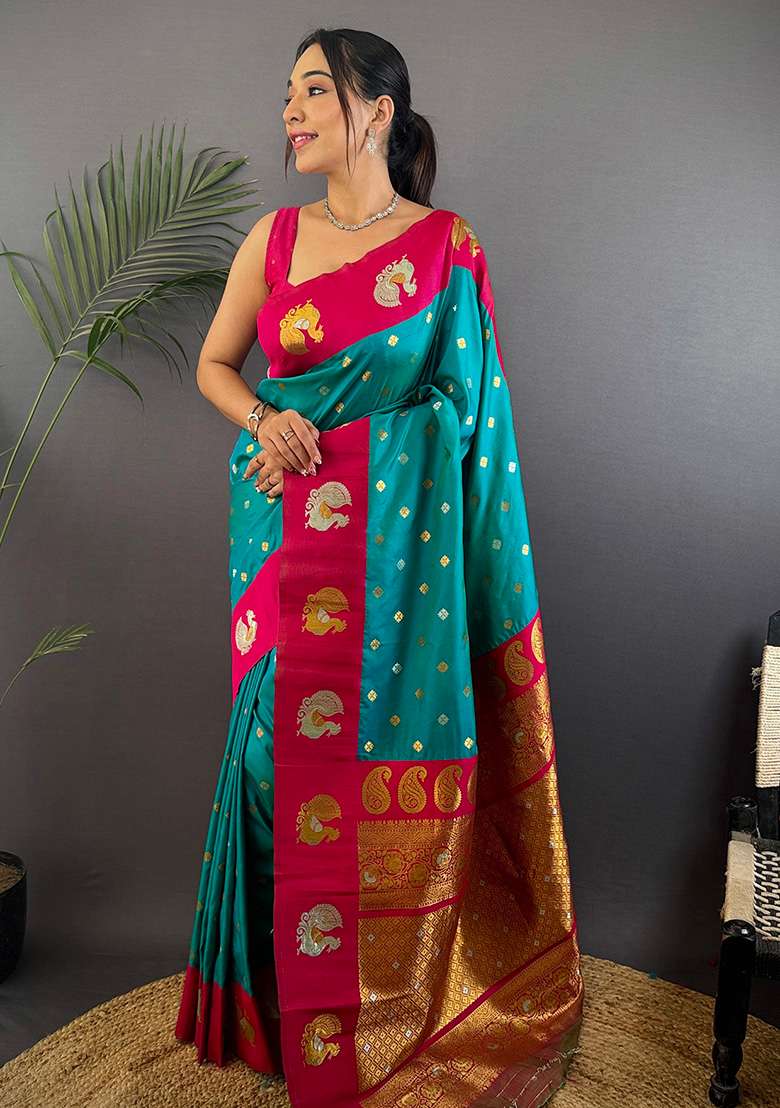 Light Brown Silk Blend Saree Set with Embroidered for Diwali | Wedding & Festive Wear - Indya