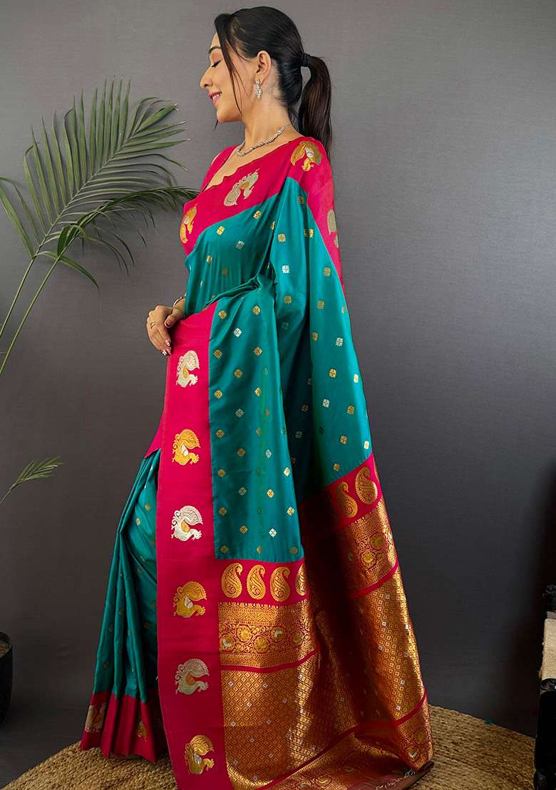 Light Brown Silk Blend Saree Set with Embroidered for Diwali | Wedding & Festive Wear - Indya